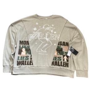 NWT Morgan Wallen Split Graphic Crewneck Sweatshirt 2XL Khaki Beige